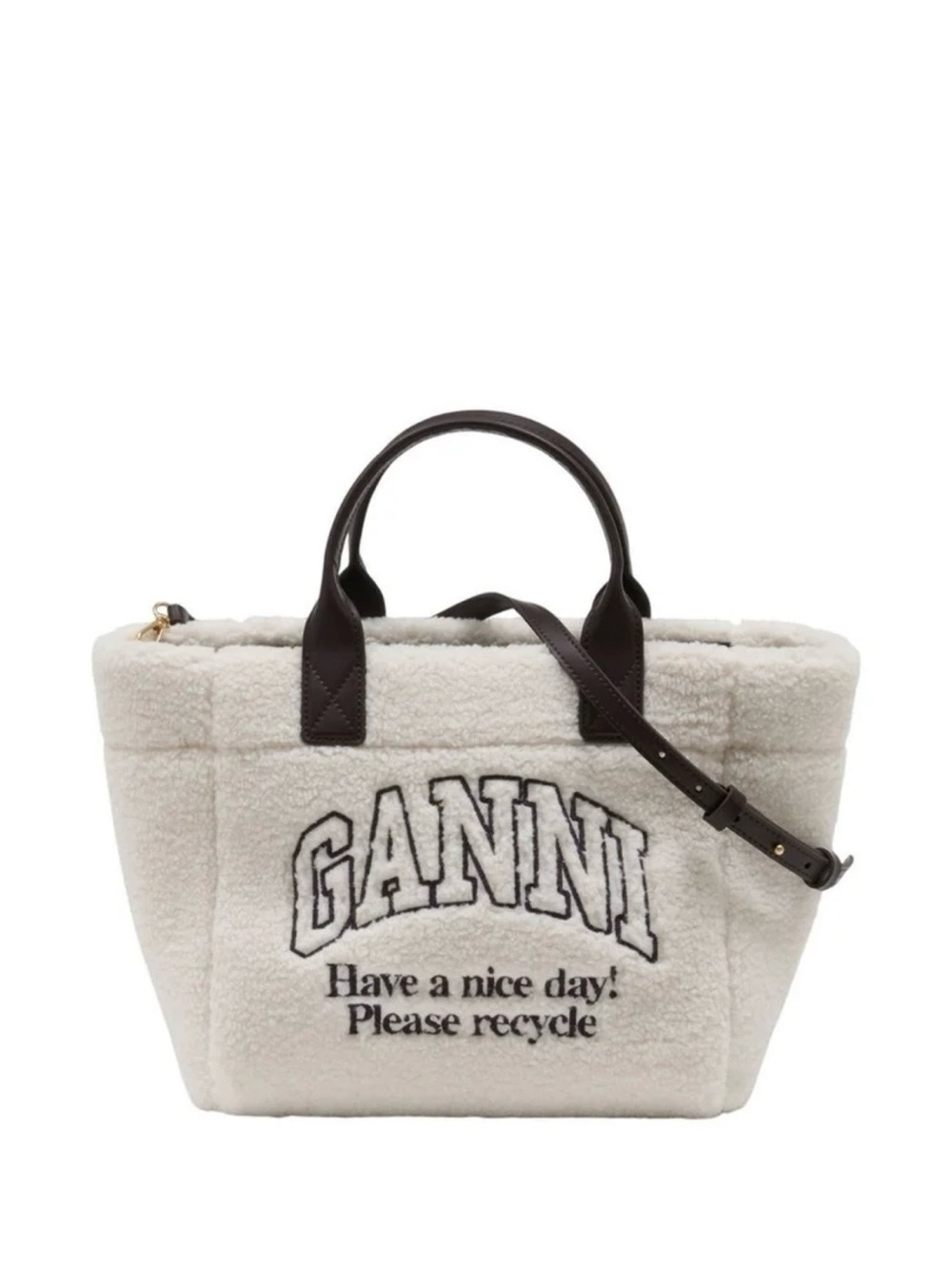 GANNI Small high-pile fleece embroidered logo tote